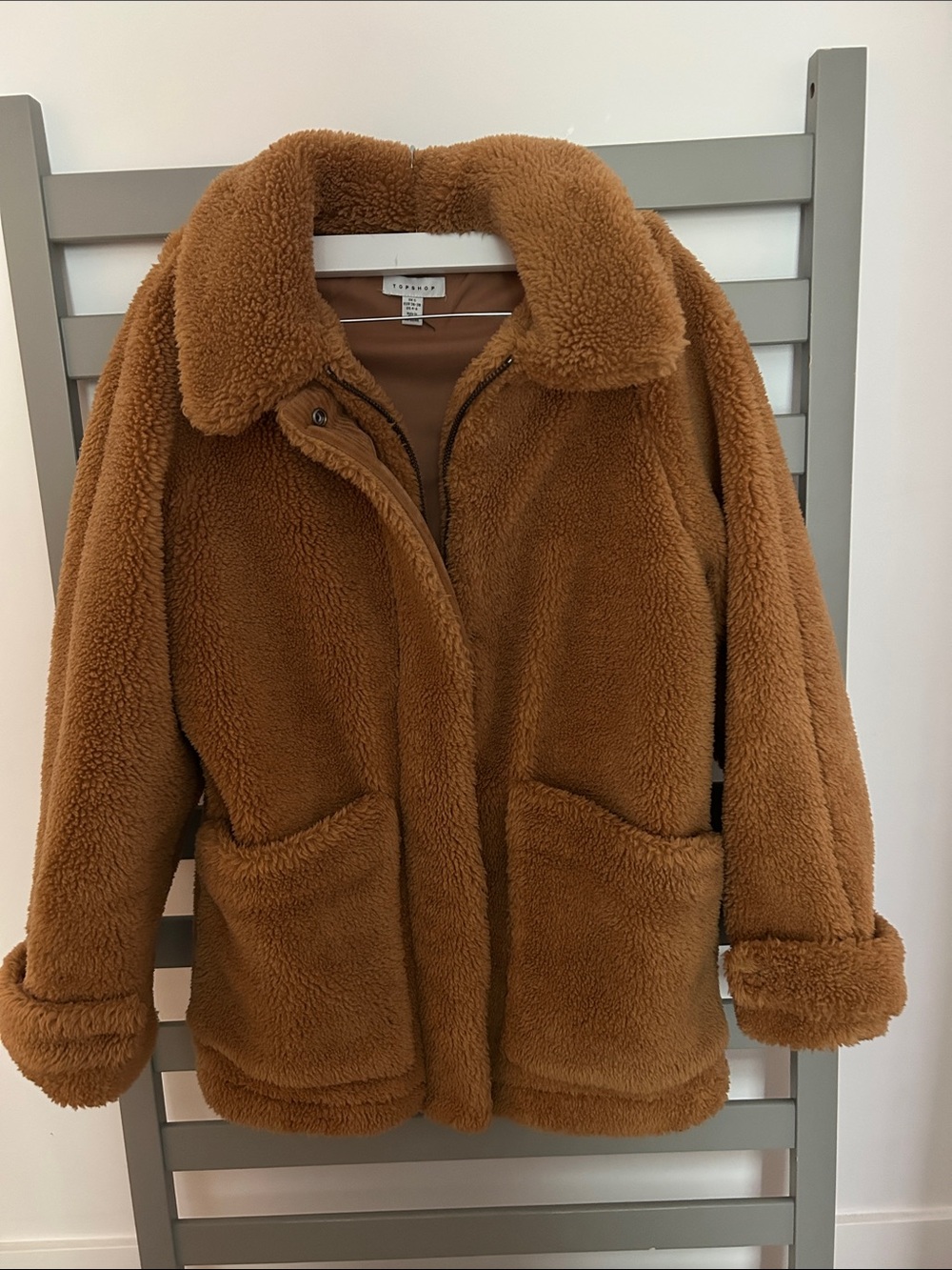 Topshop Brown Teddy Faux-Shearling Coat